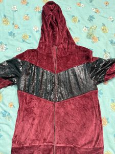 Maroon Velvet Sequin Hoodie