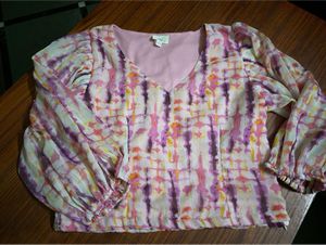 V-Neck Tie-Dye Blouse with Balloon Sleeves