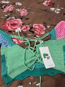 Crochet Knit Striped Crop Top
