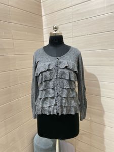 party wear Imported Gray Ruffled Cardigan