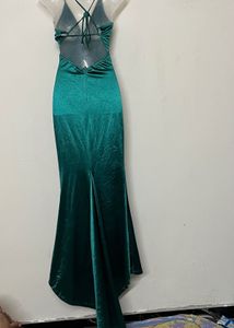 Pintresty Elegant Green Satin Evening Gown