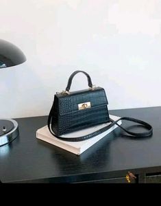 Chic Crocodile Embossed Black Handbag