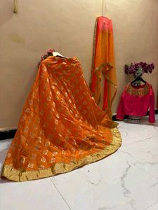 Orange &amp; Gold Lehenga Choli Set