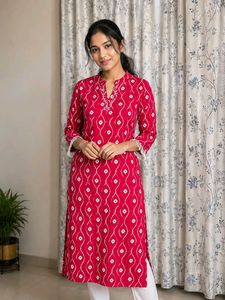 Vibrant Pink Bandhani Print Kurta with tauser