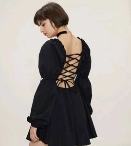 Black Tie-Back Mini Dress