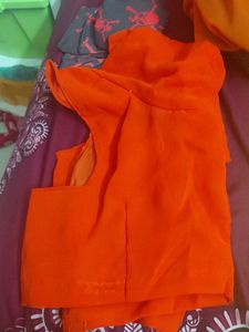 Vibrant Orange Embroidered Saree