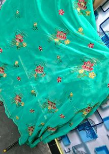 Elegant Teal Embroidered Saree Sea green