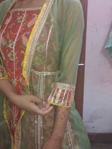 Red Paisley Print Salwar Kameez