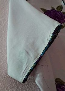 White Kurta with Purple Rose Print