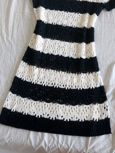 Black &amp; White Striped Crochet Dress