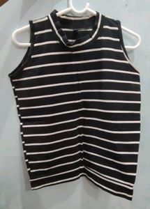 Striped Sleeveless Mock Neck Top