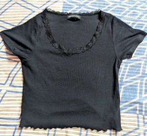 Pinterety Black Lace Trim Baby Tee 🖤🐰