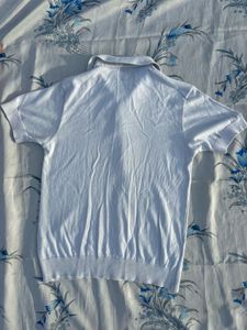 White Cable Knit Polo Top