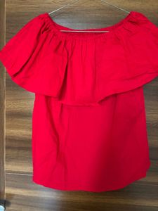 Chic Red Off-Shoulder Ruffle Top