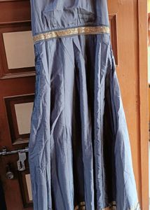 Elegant Grey & Gold Anarkali Dress