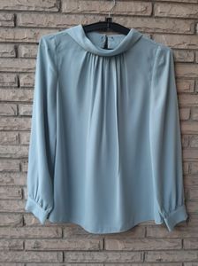 Elegant Light Blue Long Sleeve Blouse