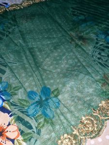 Green Floral Dupatta with Gold Border