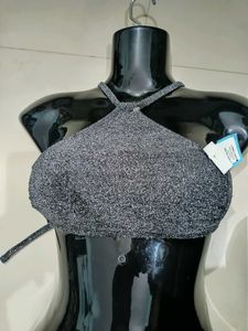 Imported Sparkly Black Halter Bikini Top