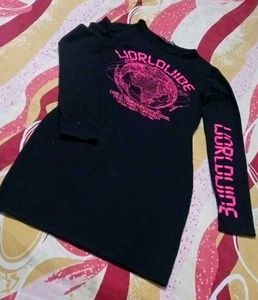 Black Graphic Long Sleeve Mini Dress