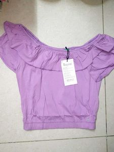 Cute Lavender Off-Shoulder Crop Top no 130