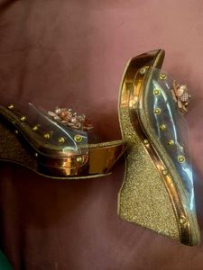 Elegant Rose Copper Gold Wedge Heels