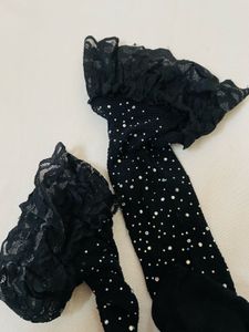 Black Fish Net Rhinestone Stockings