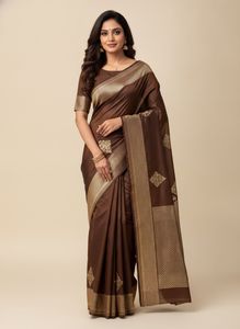 Silk Saree with Unique Print Coffee Brown Sare