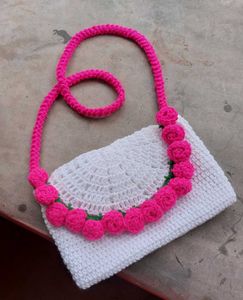 Handmade Crochet  Bag with Flowers