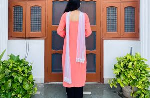 Premium Peach Stone Work Kurti