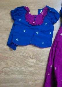 Blue &amp; Purple Embroidered Lehenga Set 2 yrs