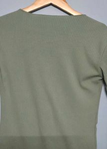 Sage Green Ribbed Button Top