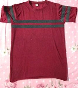 Men's Maroon Striped T-Shirt