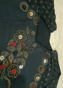 Dark Grey Floral Stone Work Nida Fabric Naqab with