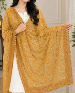 Elegant Orange Lace Dupatta