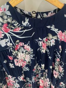 Navy Floral Pleated Top