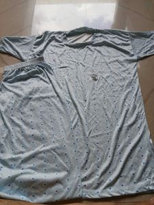 Light Blue Printed Night Suit Top