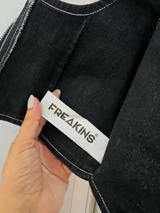 Freakins Black Corset Top with Contrast Stitching