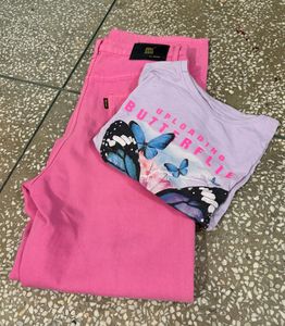 Pink Jeans and Butterfly T-Shirt Set
