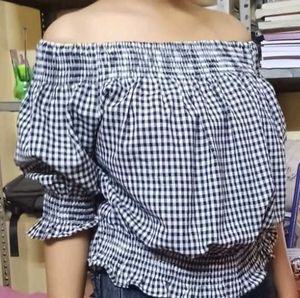 Off-Shoulder Gingham Check Top