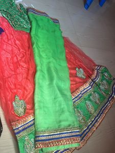 Green Bridal Lehenga With 2 Customized Blouse