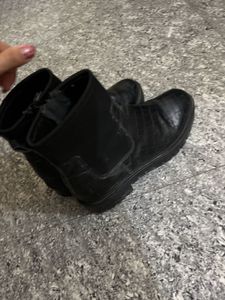 Black Faux Croc Chunky Boots