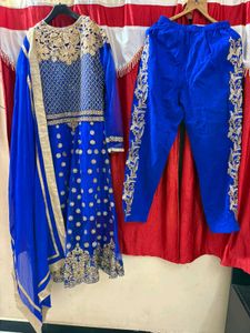 Blue Embroidered handwork gown set