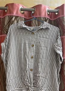 Striped Knot Front Button-Up Shirt