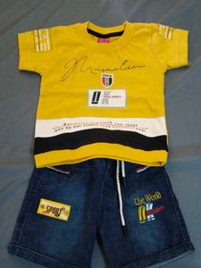 Boys Yellow T-Shirt & Denim Shorts Set