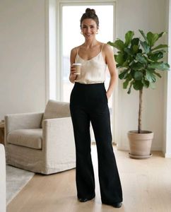 Flared Textured Black Pants