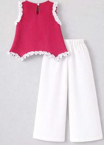 Girls Premium Ribbed Co-Ord Set | Cute Flower Appl