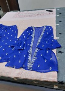Blue Ethnic Crop Top &amp; Palazzo Set