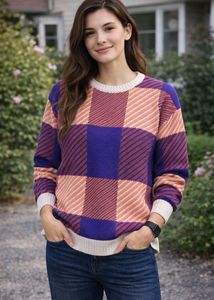 Colorful Plaid Knit Sweater