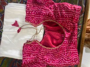 Elegant White Saree with Pink Accent