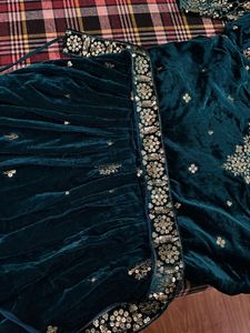 Teal Velvet Lehenga Choli